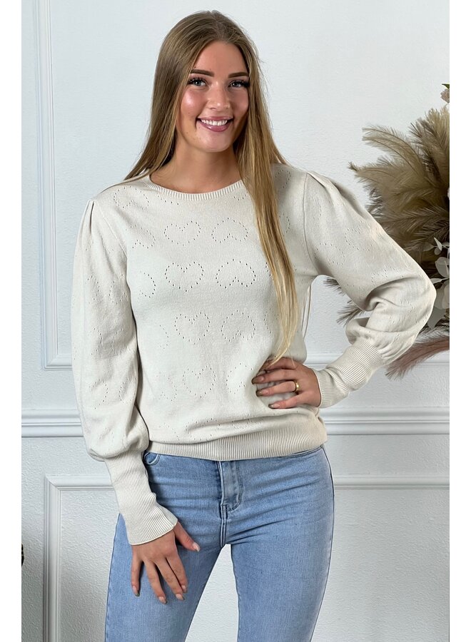 Heart Puff Sleeve Sweater - Creme