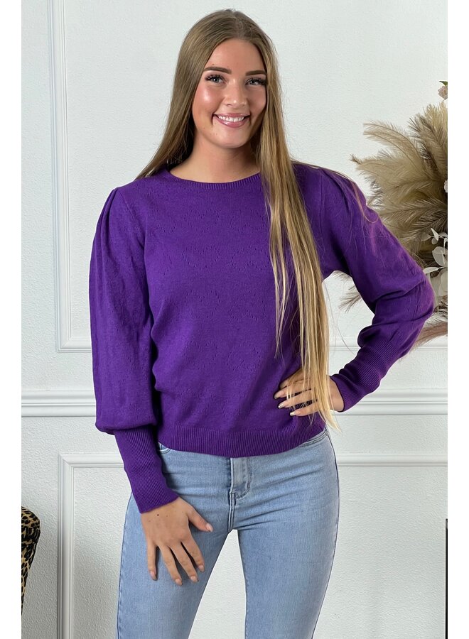 Heart Puff Sleeve Sweater - Purple