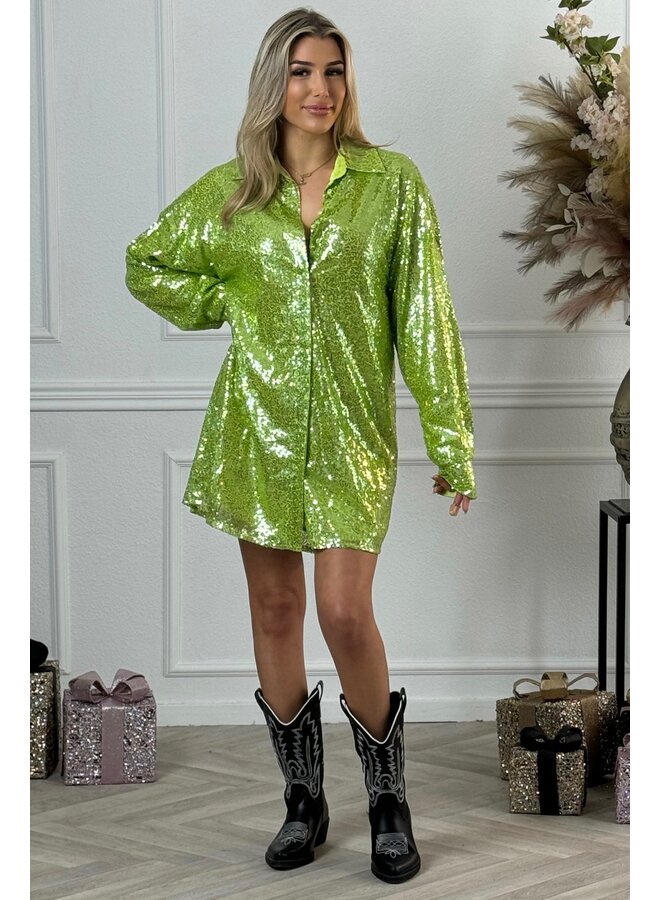 Sequin Blouse Tunic - Lime