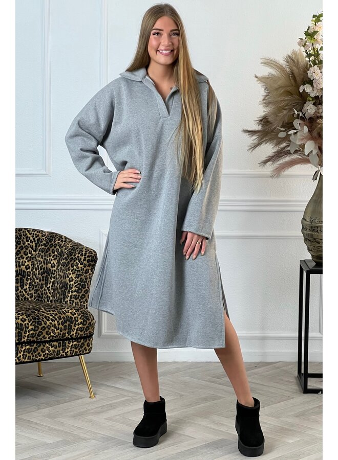 Comfy V Neck Sweater Dress - Grey