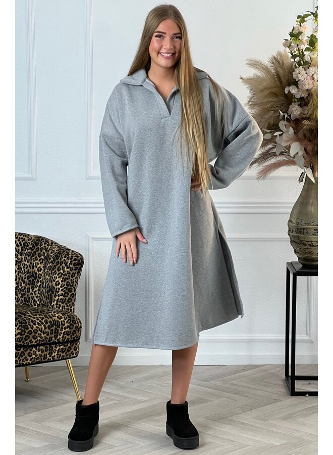 Comfy V Neck Sweater Dress - Grey