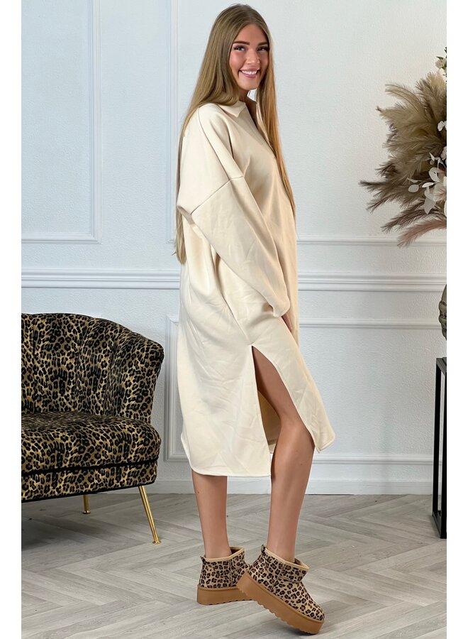 Comfy V Neck Sweater Dress - Creme