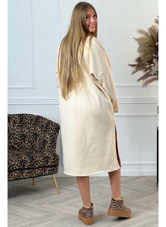 Comfy V Neck Sweater Dress - Creme