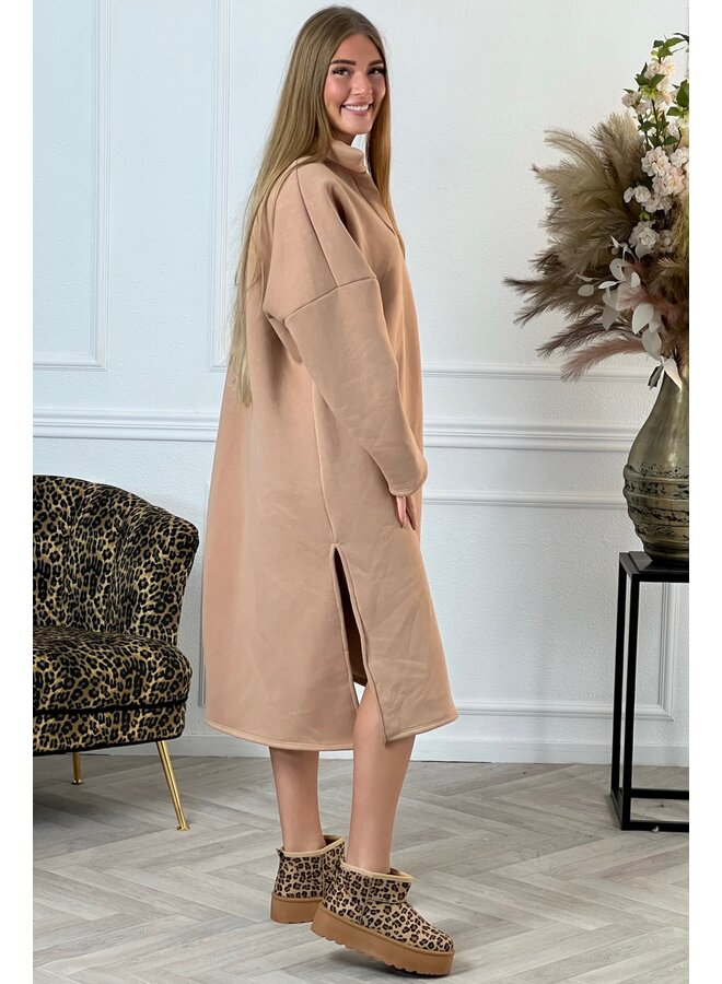 Comfy V Neck Sweater Dress - Camel