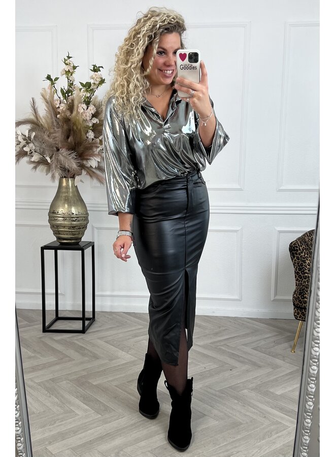 Long Leather Skirt - Black