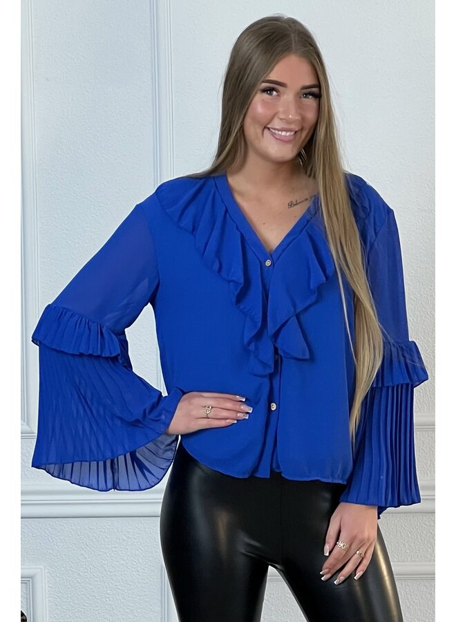 Plisse Sleeve Blouse - Kobalt