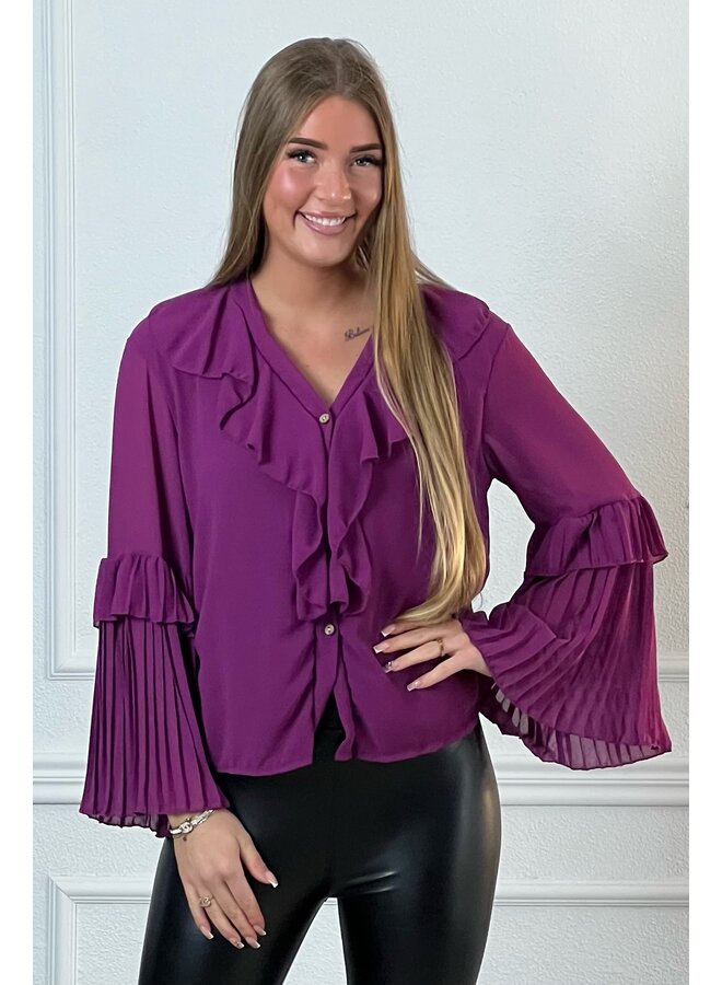 Plisse Sleeve Blouse - Aubergine