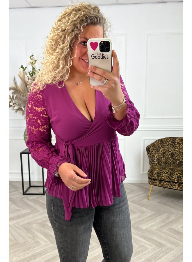 Plisse Lace Blouse - Aubergine