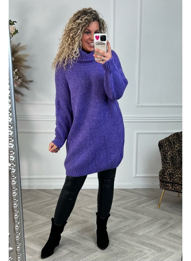 Curvy Knitted Col Dress - Purple
