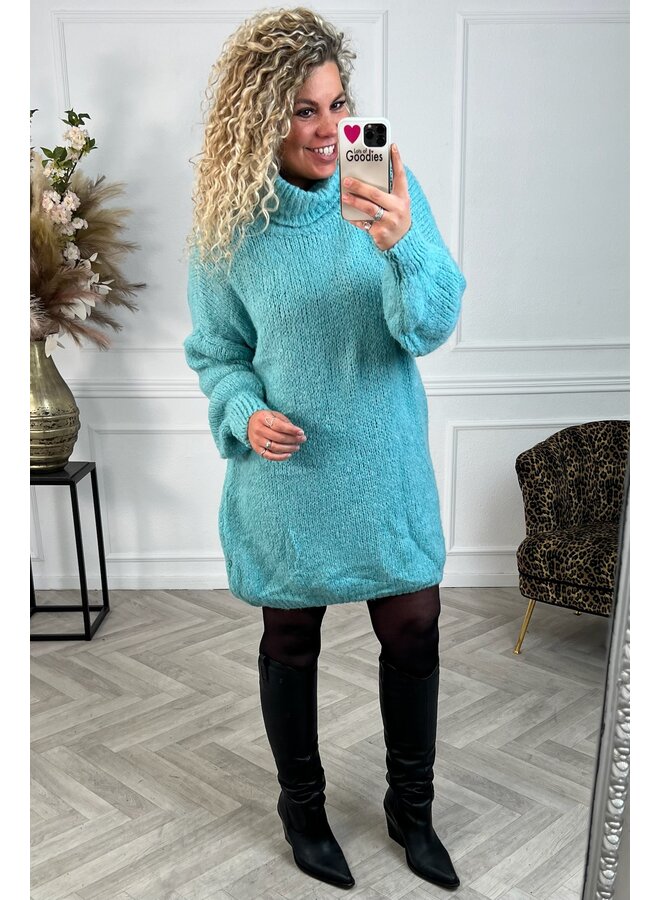 Curvy Knitted Col Dress - Turquoise