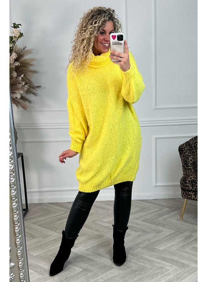 Curvy Knitted Col Dress - Yellow