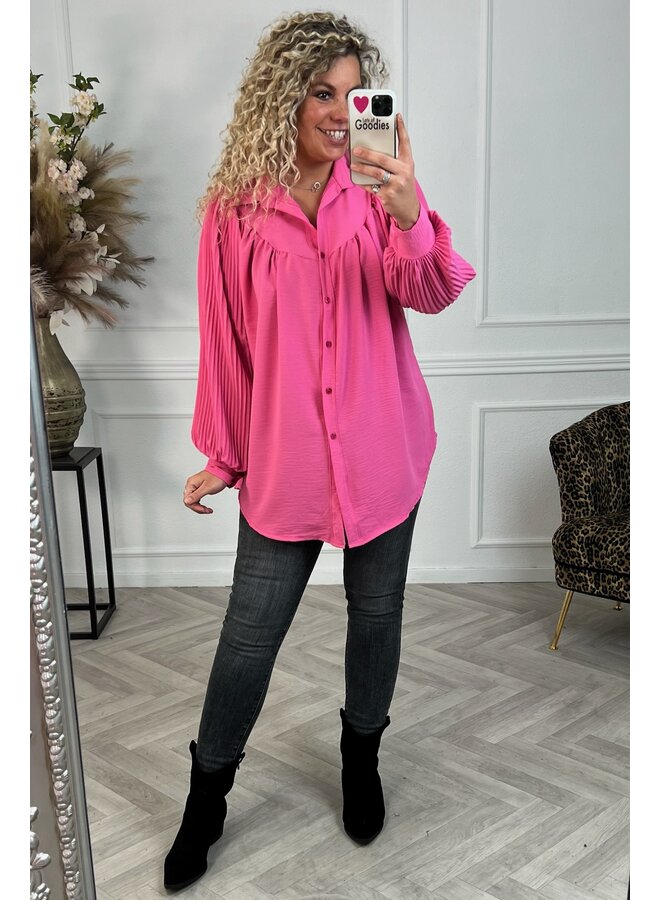 Scarlett Plisse Sleeves Blouse - Pink