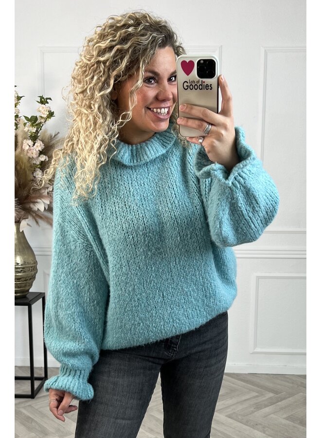 Curvy Ruffle Sweater - Turquoise