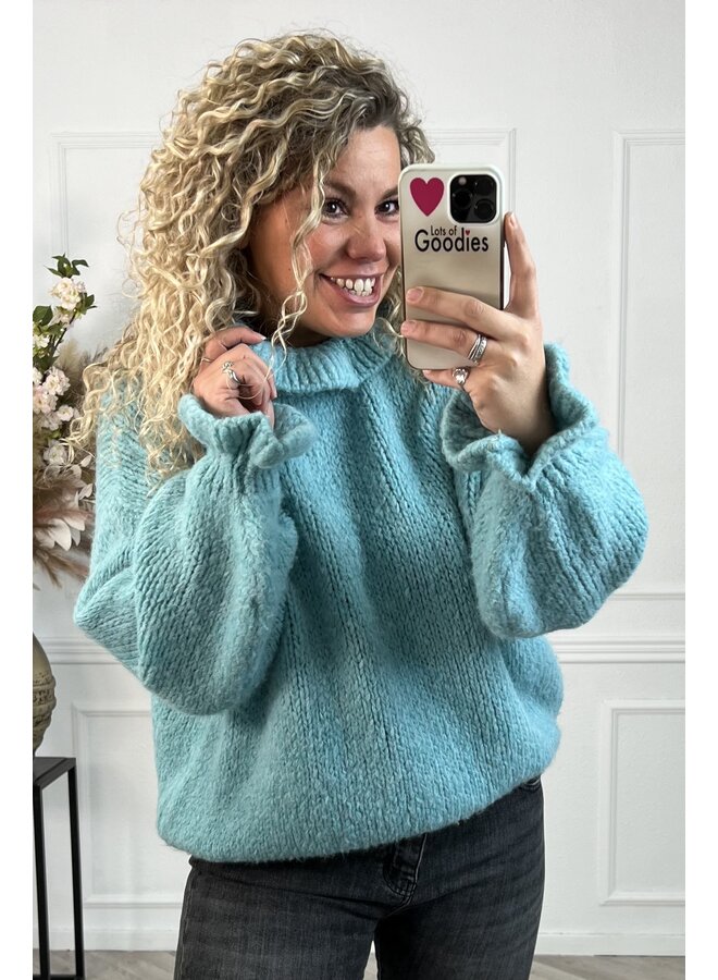 Curvy Ruffle Sweater - Turquoise
