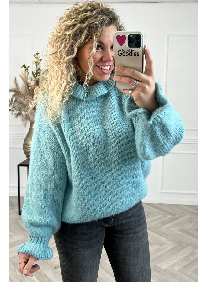 Curvy Ruffle Sweater - Turquoise