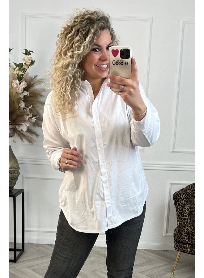 Cotton Button Basic Blouse - White