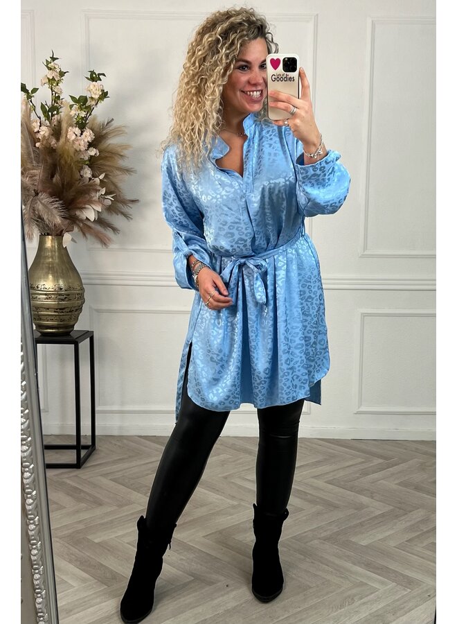 Curvy Shiny Leopard Tunic - Light Blue