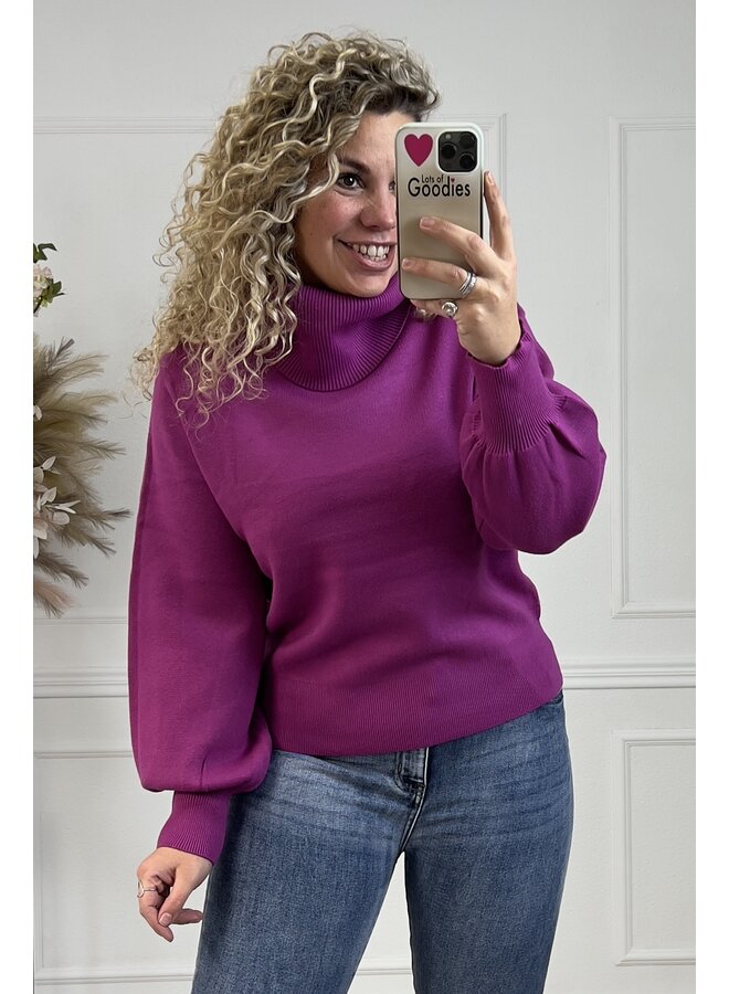 Musthave Ribbed Col Sweater - Magenta