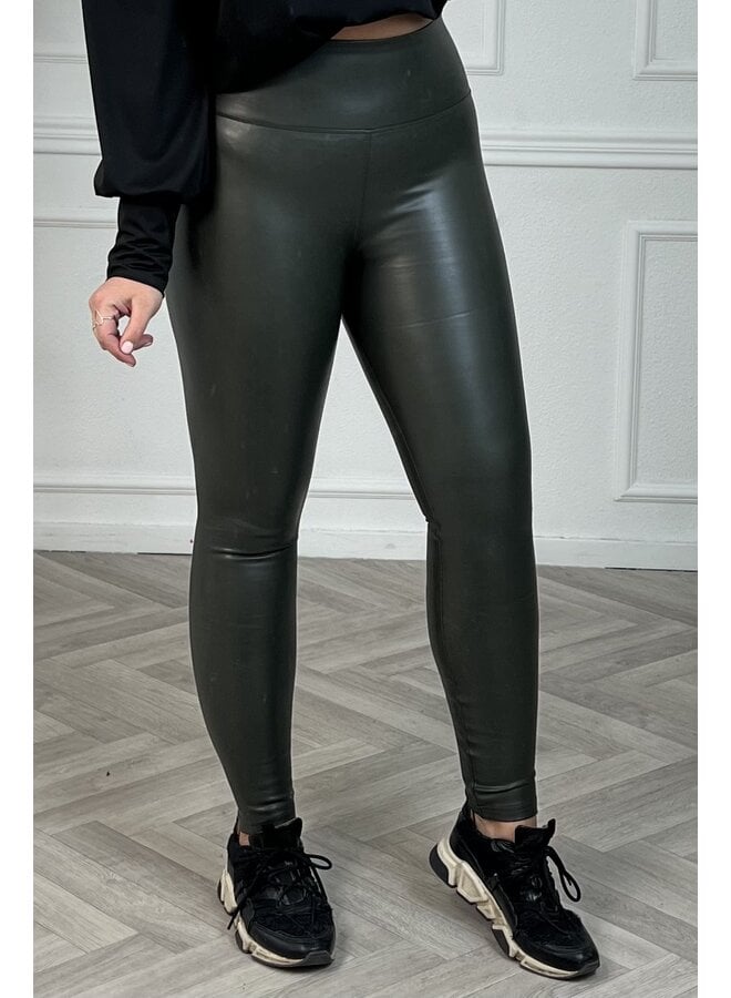 High Waist Leather Legging - Armygreen