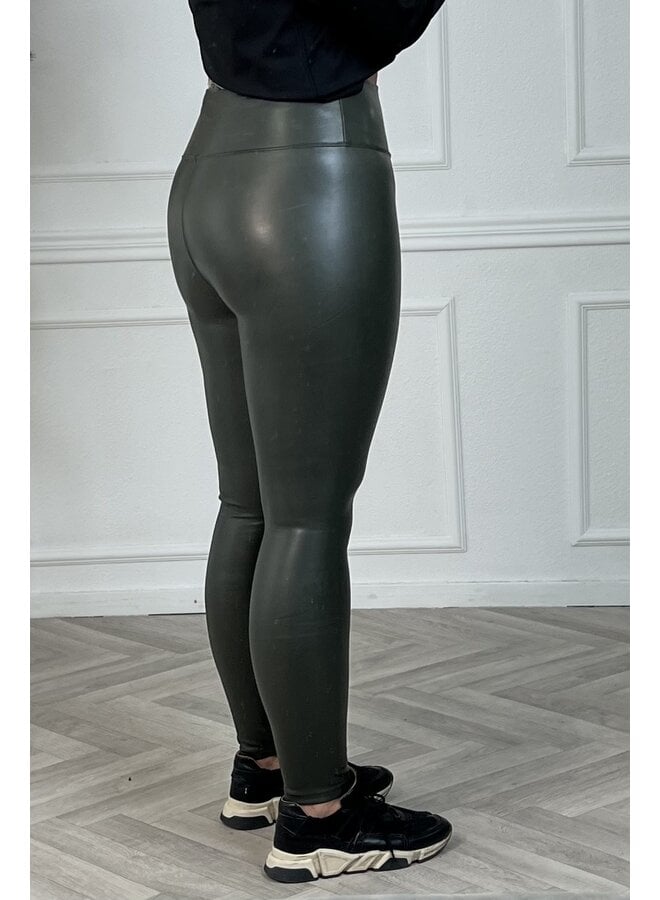 High Waist Leather Legging - Armygreen