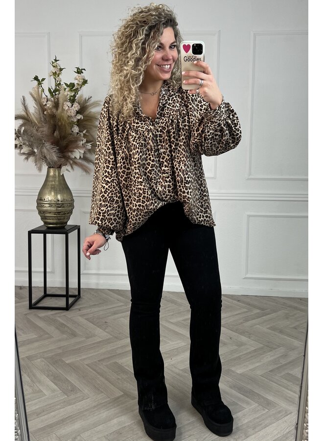 Valentina Curvy Leopard Blouse - Camel/Black