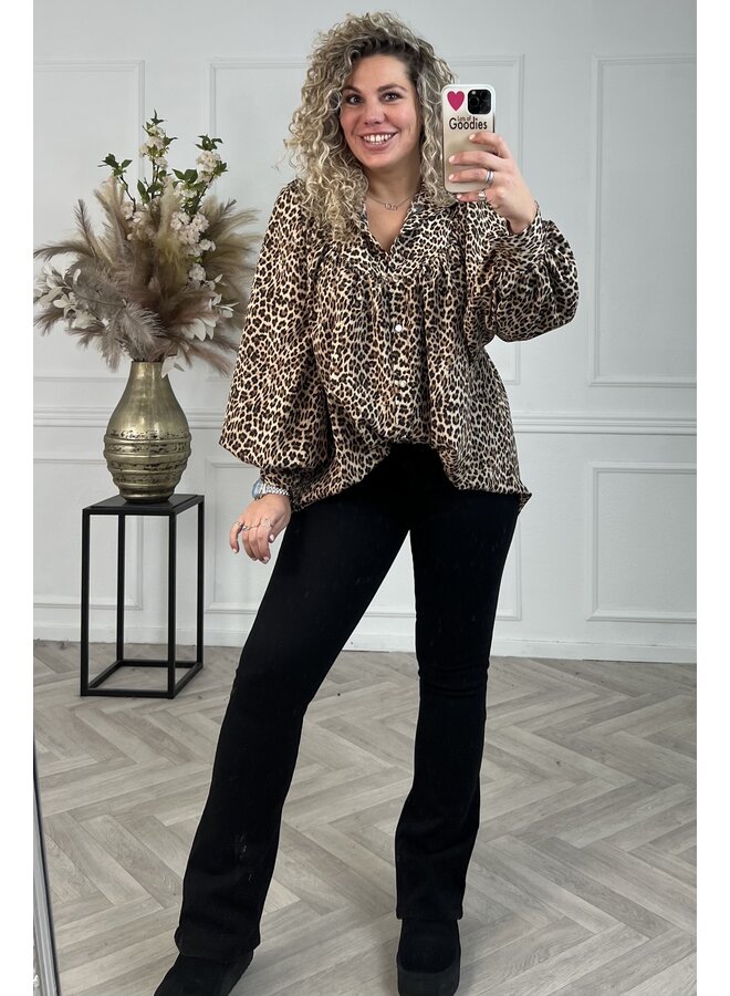 Valentina Curvy Leopard Blouse - Camel/Black