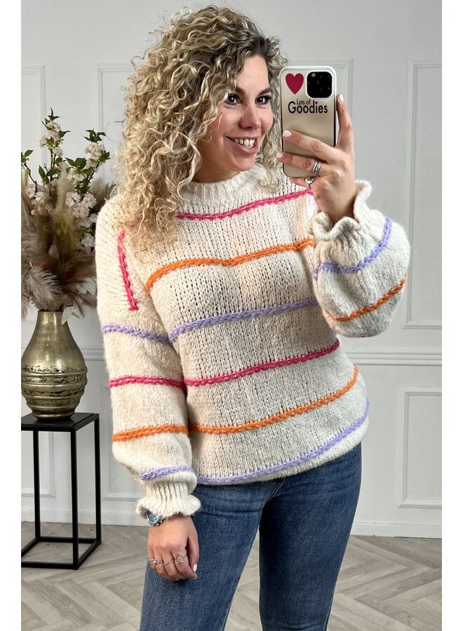 Cozy Rainbow Knitted Sweater - Off White