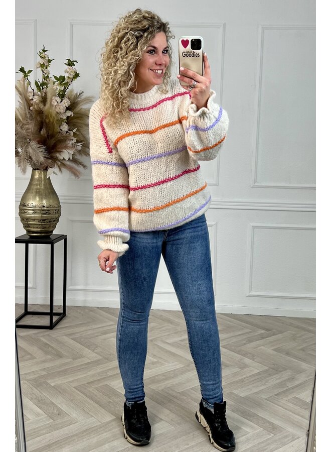 Cozy Rainbow Knitted Sweater - Off White