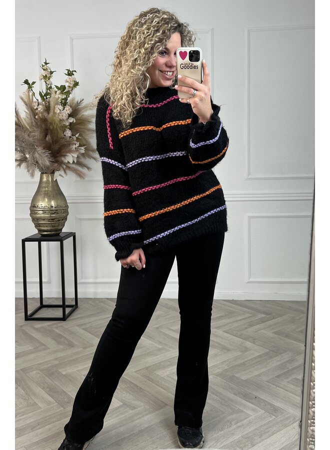 Cozy Rainbow Knitted Sweater - Black