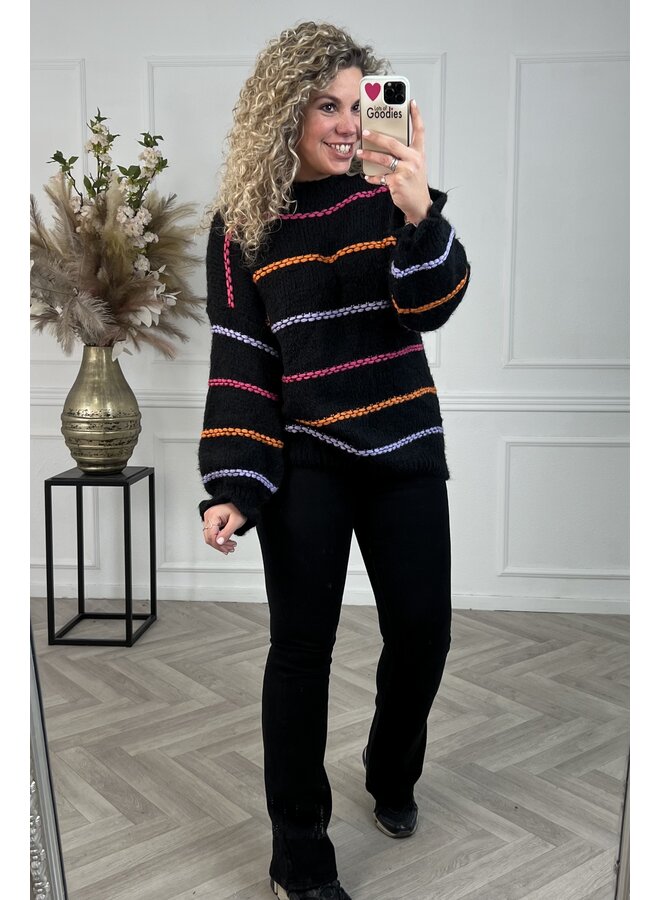 Cozy Rainbow Knitted Sweater - Black
