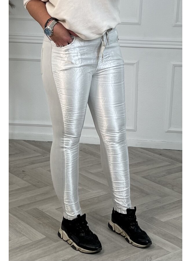 Shiny Stretch Pants - White/Champagne