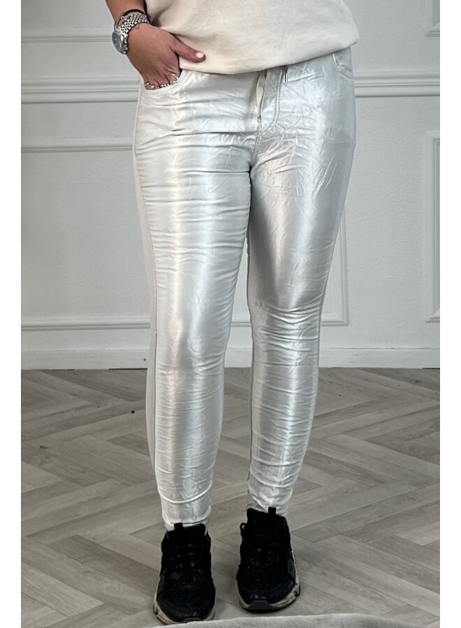 Shiny Stretch Pants - White/Champagne