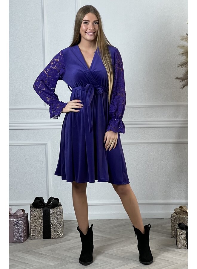 Regular Velvet Lace Dress - Purple