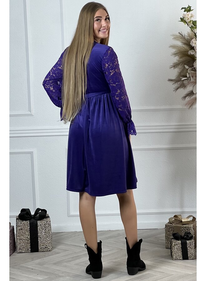 Regular Velvet Lace Dress - Purple