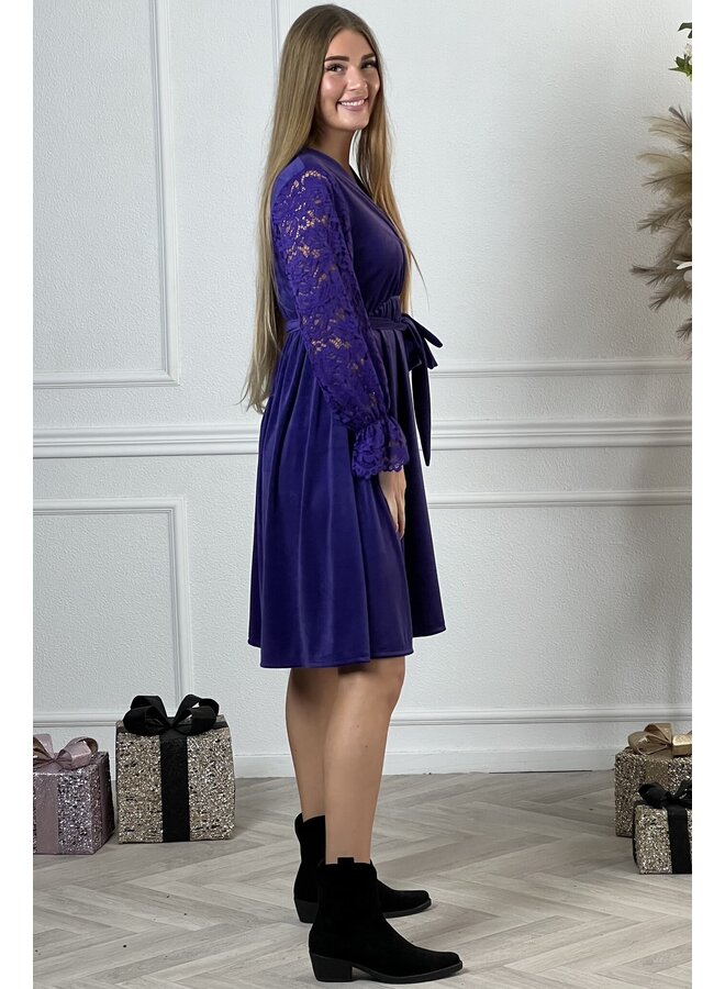 Regular Velvet Lace Dress - Purple