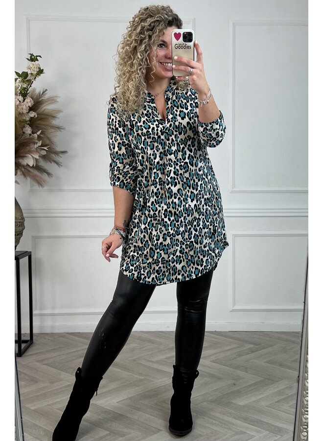 Perfect Basic Tunic Small Leopard Amy - Turquoise