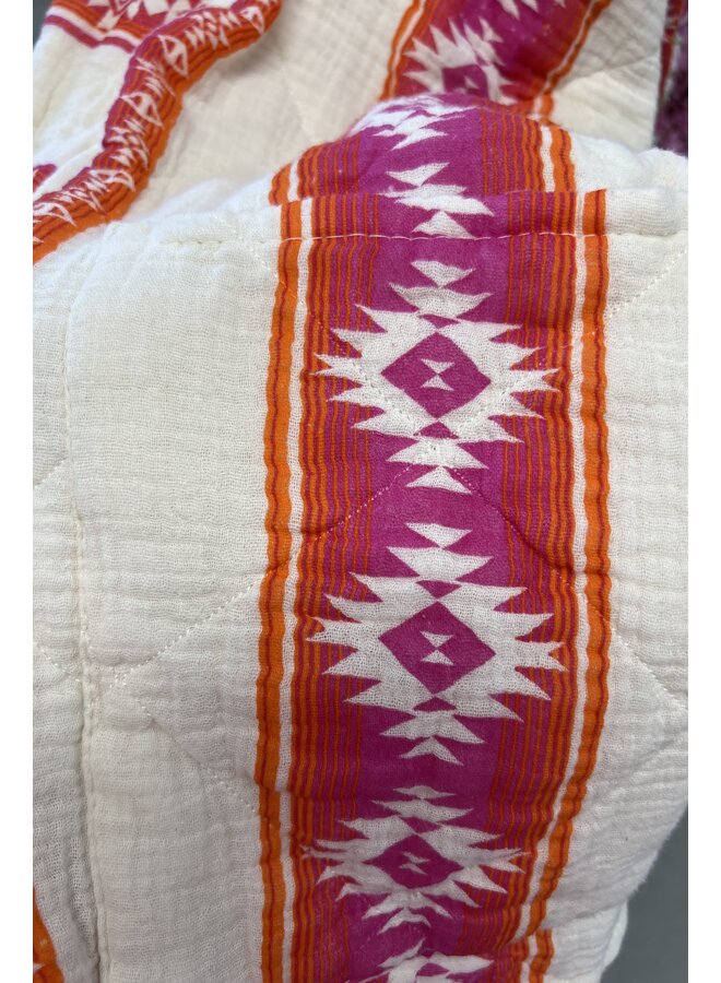 Padded Boho Jacket - Aztec White/Pink/Orange