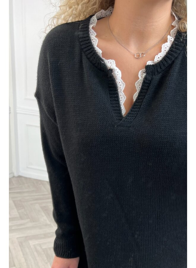 Sweet Broderie Sweater - Black