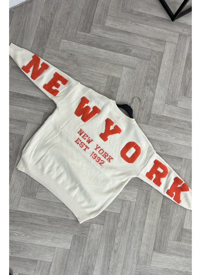 Manhattan New York Sweater - White/Orange