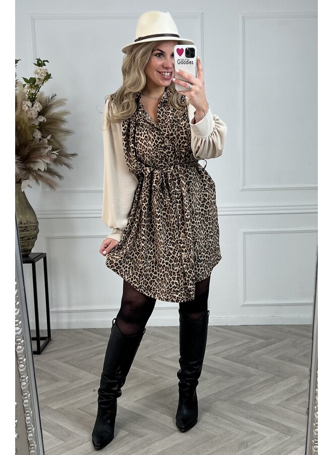 Curvy Leopard Style Dress - Beige