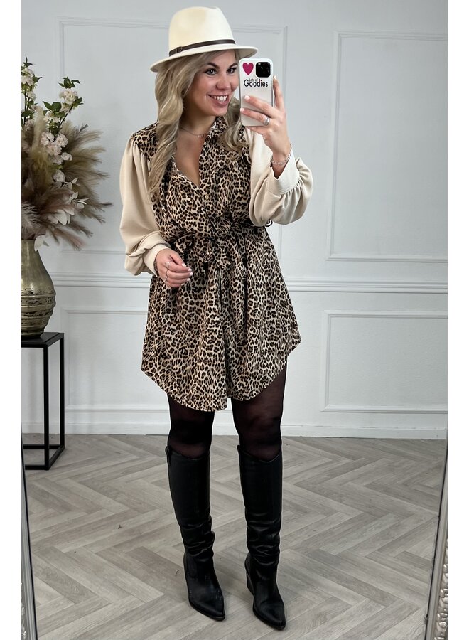 Curvy Leopard Style Dress - Beige