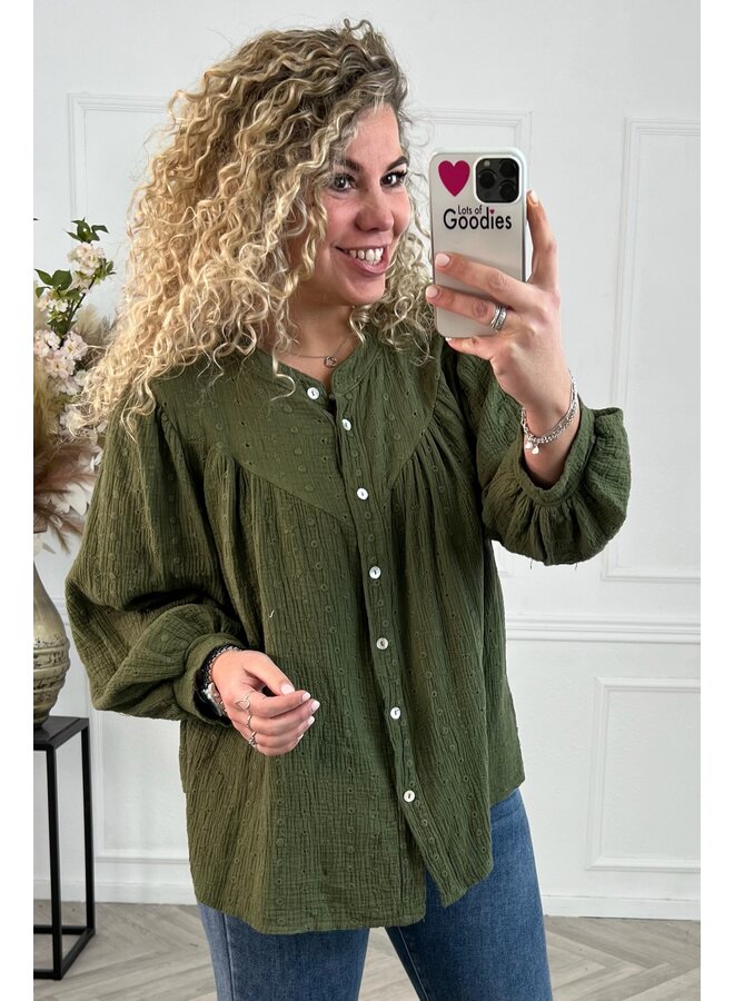 Scarlett Broderie Blouse - Armygreen