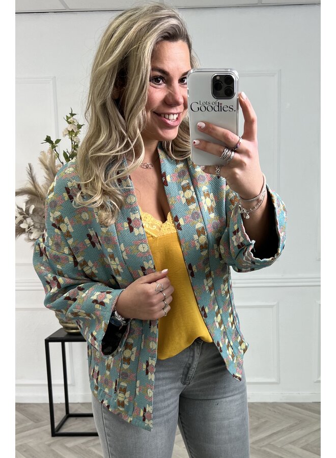 Colorful Mixed Romy Jacket - Turquoise/White