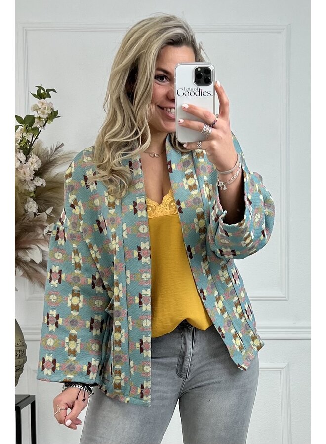 Colorful Mixed Romy Jacket - Turquoise/White