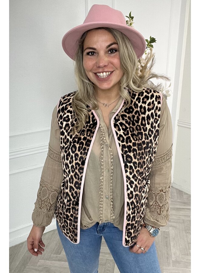 Musthave Leopard Gilet - Beige/Pink