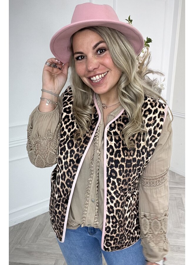 Musthave Leopard Gilet - Beige/Pink