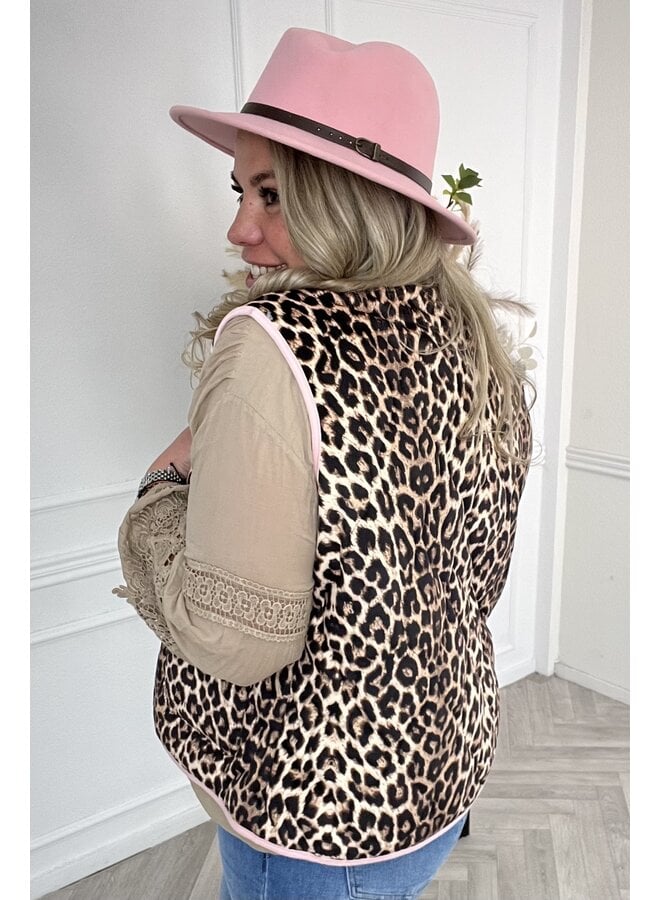 Musthave Leopard Gilet - Beige/Pink