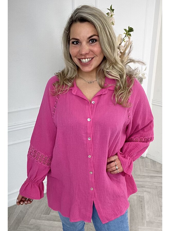 Pretty Boho Cotton Blouse - Fuchsia