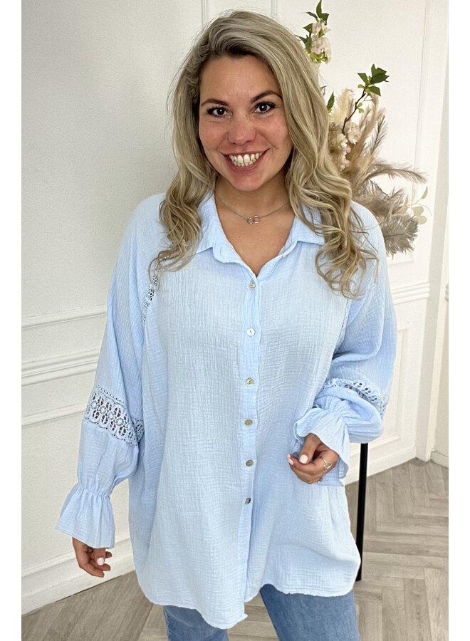 Pretty Boho Cotton Blouse - Light Blue