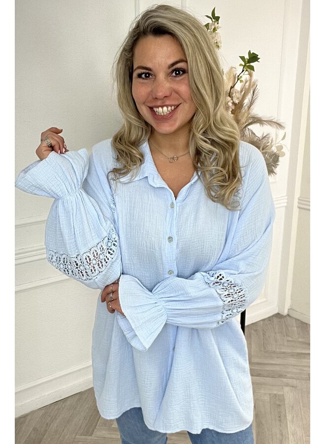 Pretty Boho Cotton Blouse - Light Blue